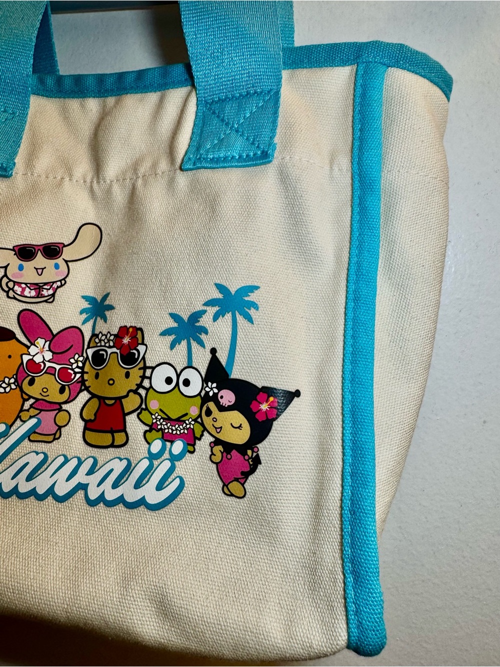 Limited Edition Sanrio Hawaii Canvas Tote Bag- Cream with Blue Trim - Picture 5 of 13